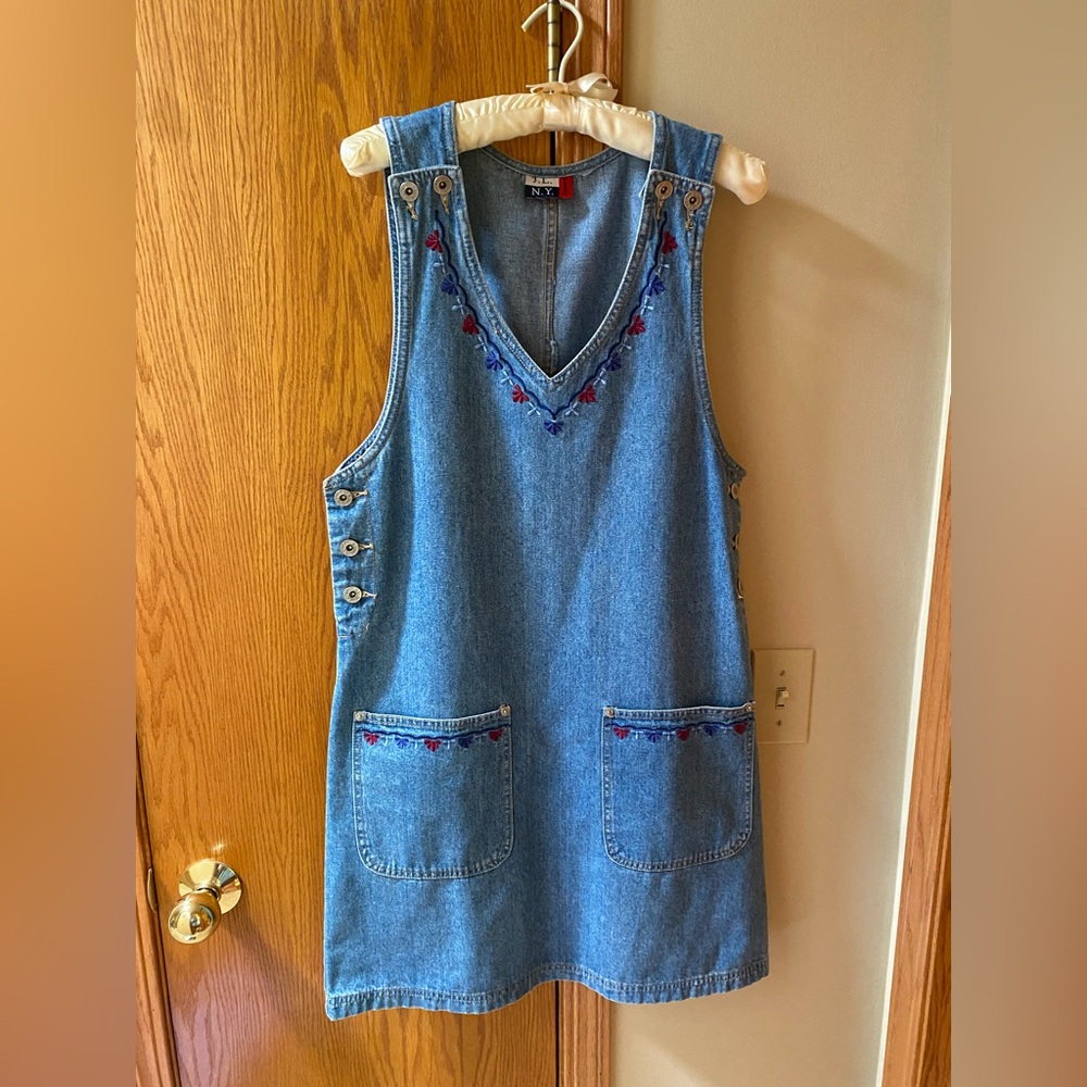 Vintage Embroidered Denim Sleeveless Dress